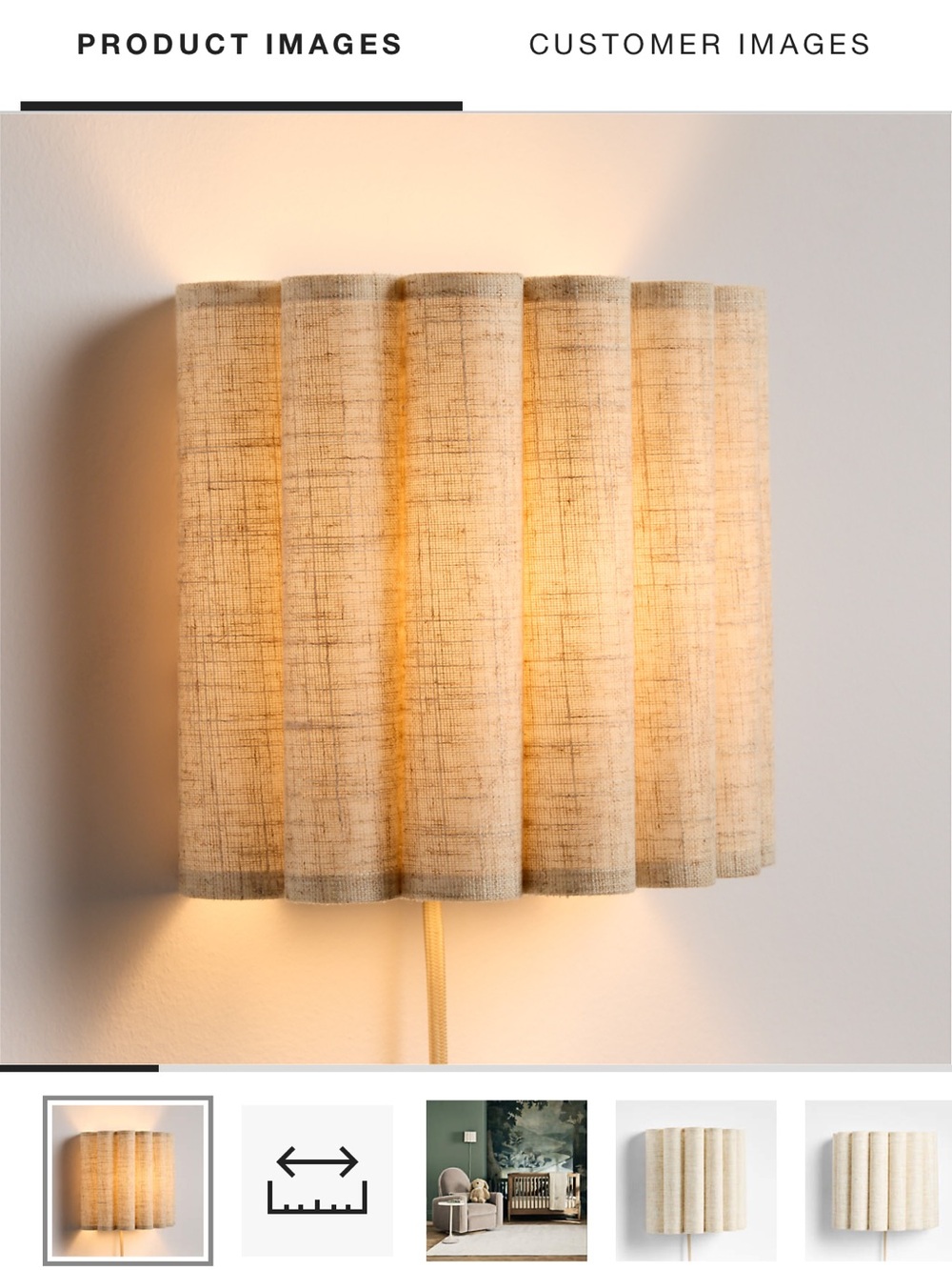 Crate&Kids Emme Pleated Linen Plug-In Wall Sconce